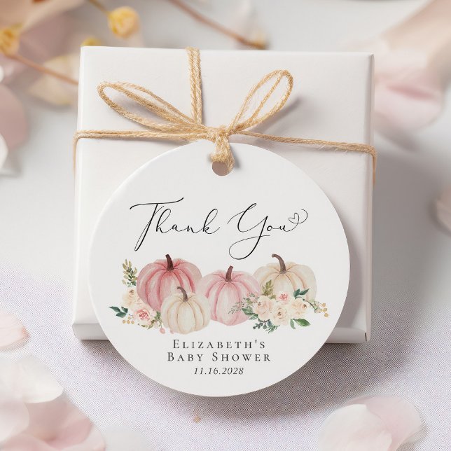 Étiquettes Cadeau Citrouille rose Floral Baby Girl Douche Merci (Créateur téléchargé)