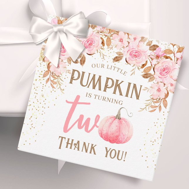 Étiquettes Cadeau Citrouille Rose & Gold Girl Floral Automne 2e anni (Créateur téléchargé)