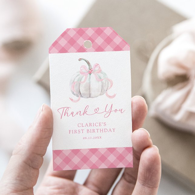 Étiquettes-cadeau Citrouille rose Preppy Anniversaire Merci (Créateur téléchargé)