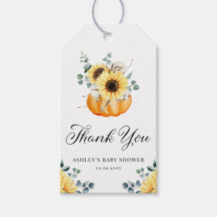 Étiquettes-cadeau Citrouille rustique et Baby shower de tournesol Me