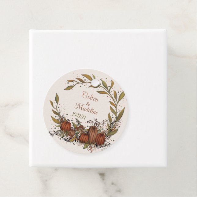 Étiquettes Cadeau Citrouille Wreath Automne Inspirivity Mariage Auto (En situation)