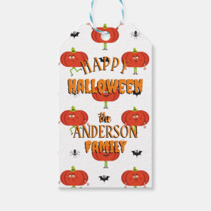 Étiquettes-cadeau Citrouilles d'halloween mignonnes, araignée et mot