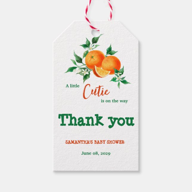 Étiquettes-cadeau Citrus Little Cutie Verdure Baby shower orange (Devant)