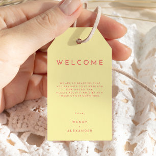Étiquettes-cadeau Citrus Minimal Yellow Destination Mariage Bienvenu