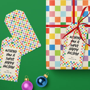 Étiquettes-cadeau Clair Coloré Checkerboard Fun Personnalisé