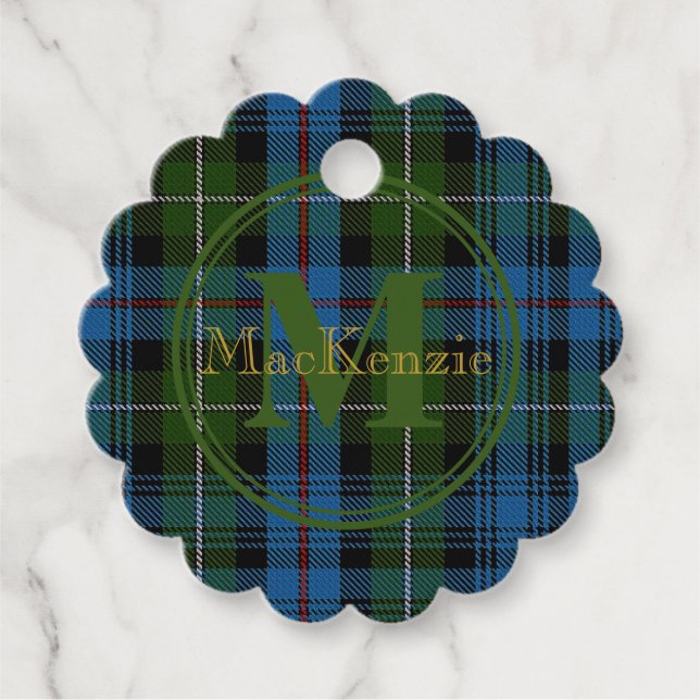 Étiquettes Cadeau Clan écossais MacKenzie Tartan Gold Nom/Monogramme (Devant)