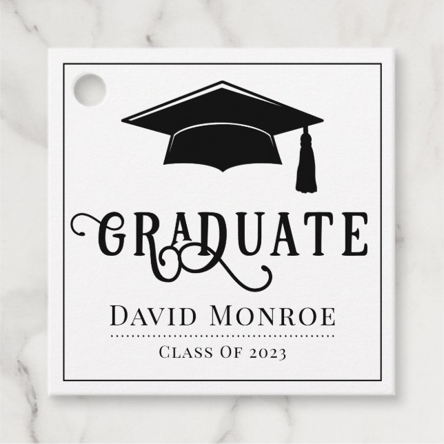 Étiquettes Cadeau Classe De Graduation De 2023 Cadeau Blanc Noir (Devant)