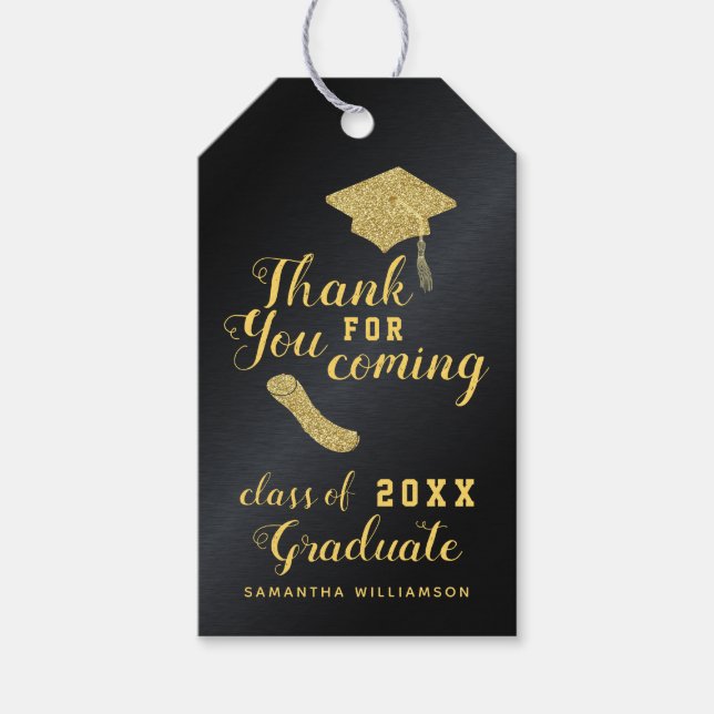 Étiquettes-cadeau Classe d'or noir moderne Merci de graduation 2025 (Devant)
