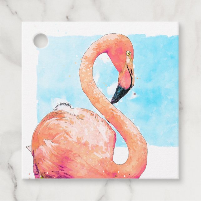 Étiquettes Cadeau Classe Flamant rose rose Aquarelle Saint Valentin (Devant)