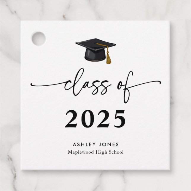 Étiquettes Cadeau Classe moderne de 2025 Black Script Graduation (Devant)