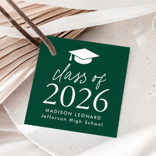 Étiquettes Cadeau Classe moderne de 2025 Script Green Graduation