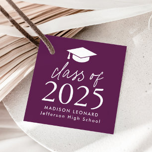 Étiquettes Cadeau Classe moderne de 2025 Script Purple Graduation