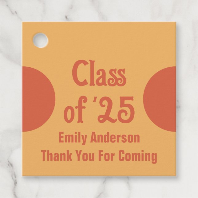 Étiquettes Cadeau Classe rétro de '25 Orange Graduation Merci (Devant)