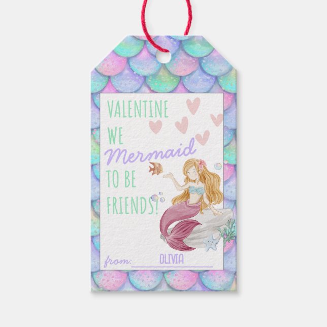 Étiquettes-cadeau Classe Valentine's Personnalisé MERMAID (Devant)