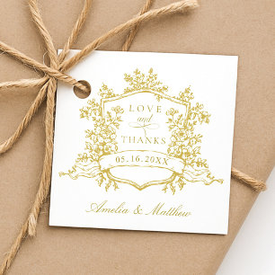 Étiquettes Cadeau Classic Floral Crest Gold Love & Thanks