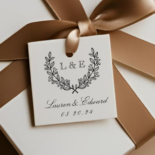 Étiquettes Cadeau Classic Laurel Mariage Monogramme initial