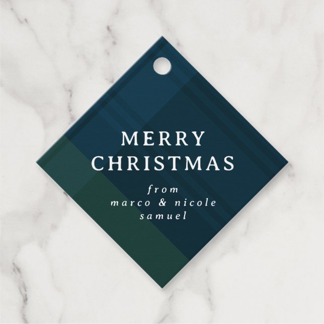 Étiquettes Cadeau Classic Noël plaid simple marine personnalisée (Devant)