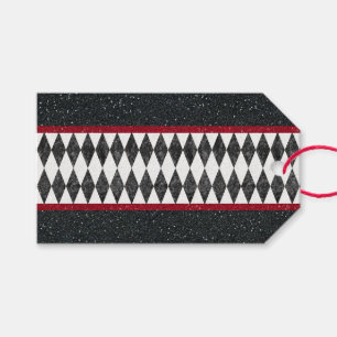Étiquettes-cadeau Classic noir blanc rouge arlequin Jacquard diamant