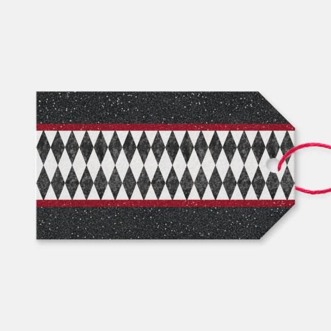 Étiquettes-cadeau Classic noir blanc rouge arlequin Jacquard diamant (Devant (Horizontal))