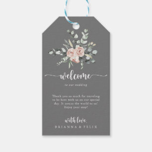 Étiquettes-cadeau Classic Rose Rose Floral Grey Mariage Bienvenue