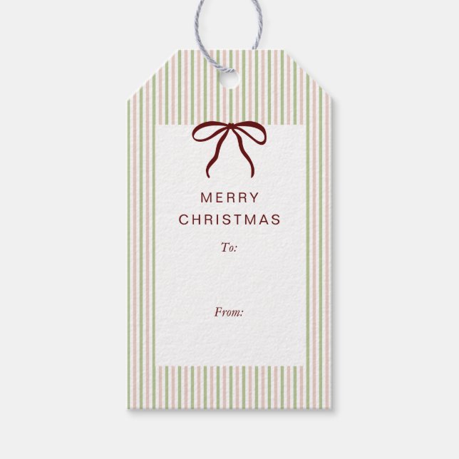 Étiquettes-cadeau Classic Stripes Red Bow Merry Christmas (Devant)