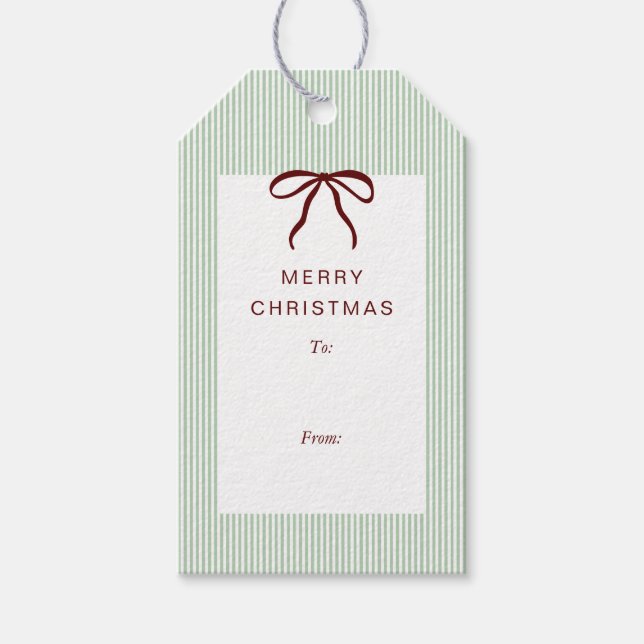 Étiquettes-cadeau Classic Stripes Red Bow Merry Christmas (Devant)