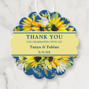 Étiquettes Cadeau Classique Bleu Tournesol Ruppé Mariage Favor tag