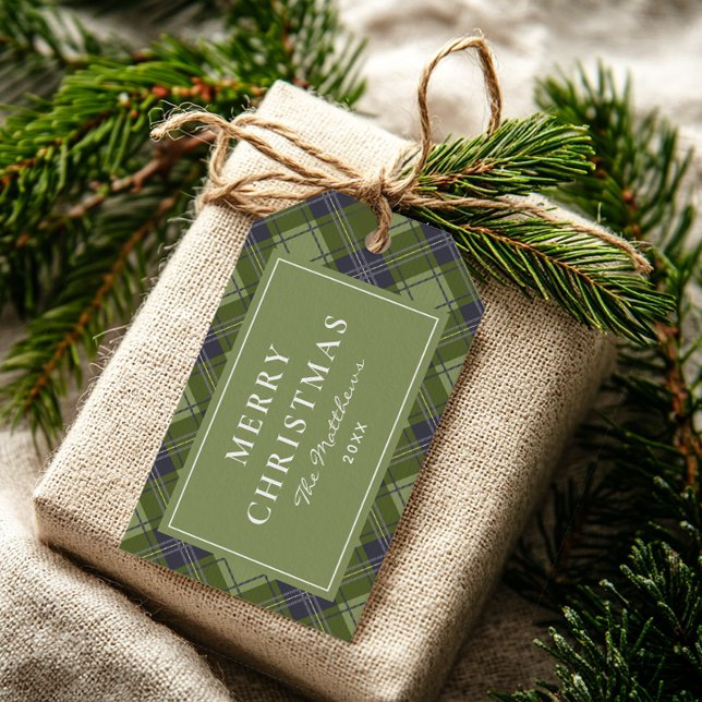 Étiquettes-cadeau Classique Simple Vert Plaid Noël (Créateur téléchargé)