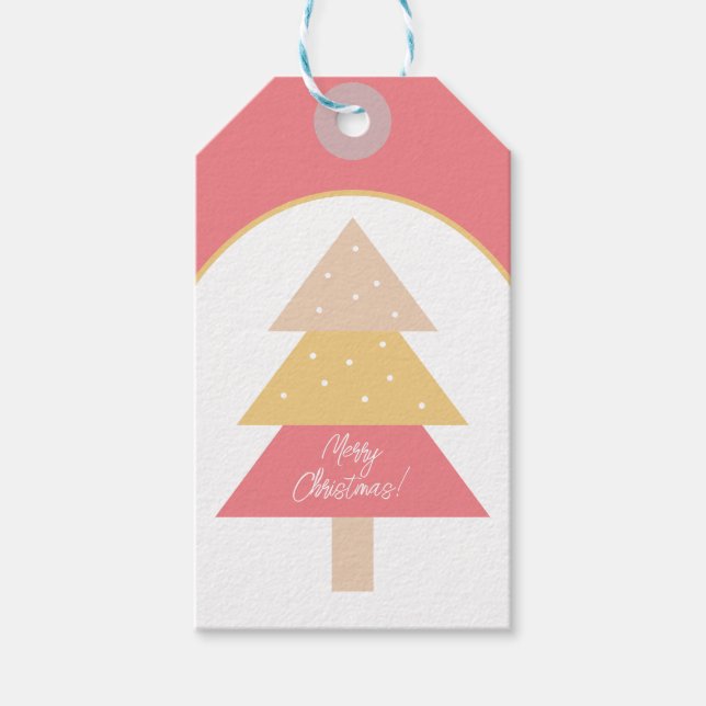Étiquettes-cadeau Classique Tons Roses Jolies Arbre de Noël (Devant)