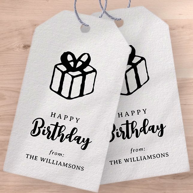 Étiquettes-cadeau Classique Typographie Simple Joyeux voeux d'annive (Créateur téléchargé)