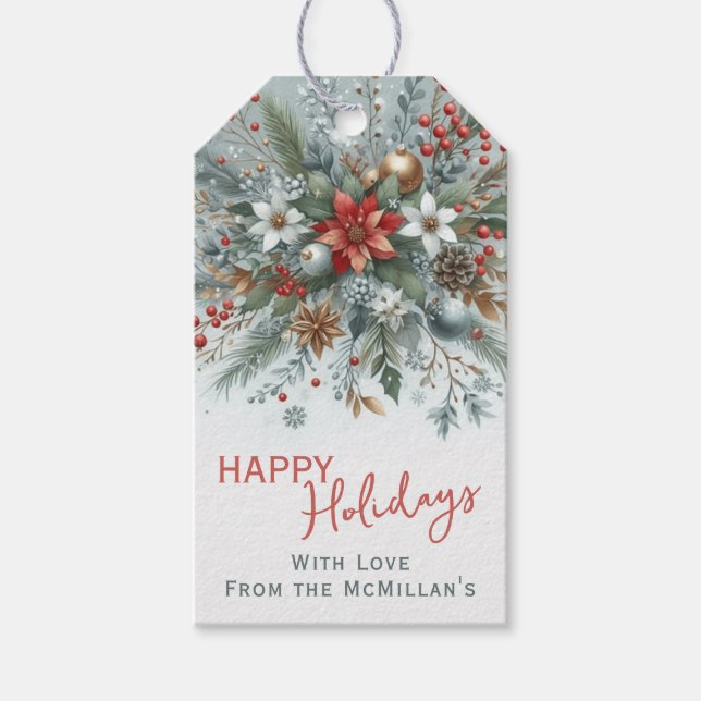 Étiquettes-cadeau Classy Dark Red Teal Blue Green Floral Wreath (Devant)