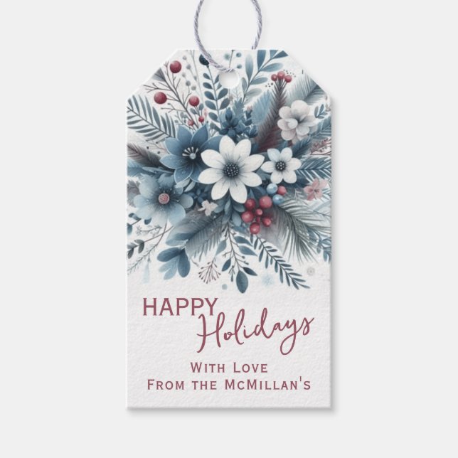 Étiquettes-cadeau Classy Dark Teal Blue Red Floral Holiday Wreath (Devant)