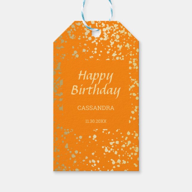 Étiquettes-cadeau Classy Egypt Gold arrose Orange Anniversaire (Devant)