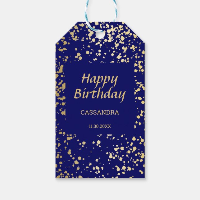 Étiquettes-cadeau Classy Egypt Gold Sprinkings Marine Blue Anniversa (Devant)