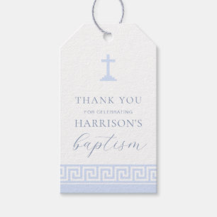 Étiquettes-cadeau Clé grecque Bleu Baptême bleu Merci