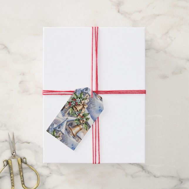 Étiquettes-cadeau Cloches d'or du jour de Noël (With Twine)