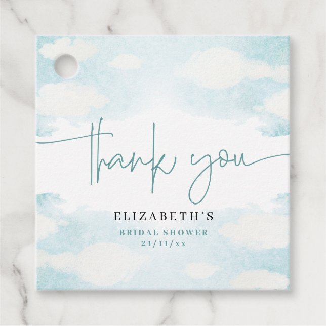 Étiquettes Cadeau Cloud Nine Bleu et Blanc Remerciements pour la dou (Devant)