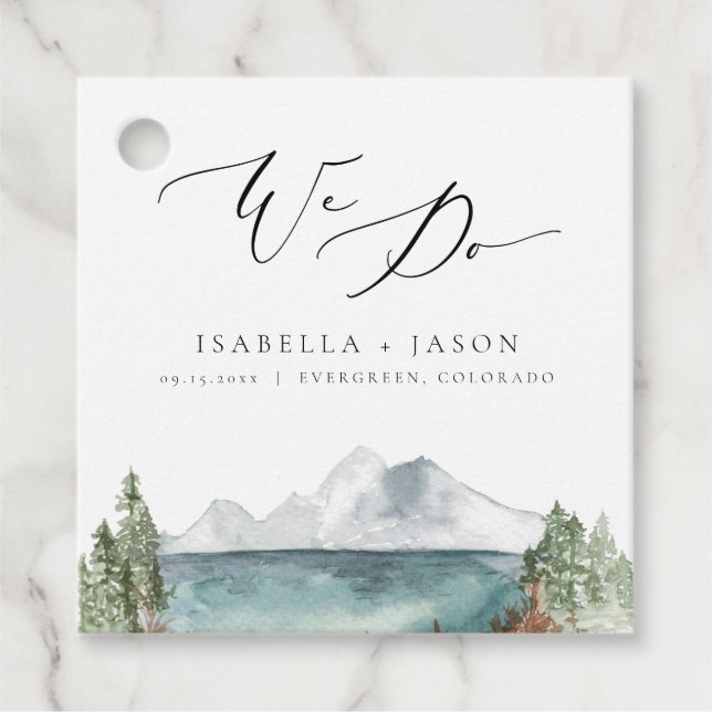 Étiquettes Cadeau CLOVER Boho Rustic Mountain Lake Mariage (Devant)