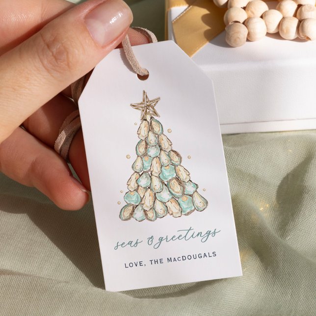 Étiquettes-cadeau Coastal Oyster Shell Christmas (Créateur téléchargé)