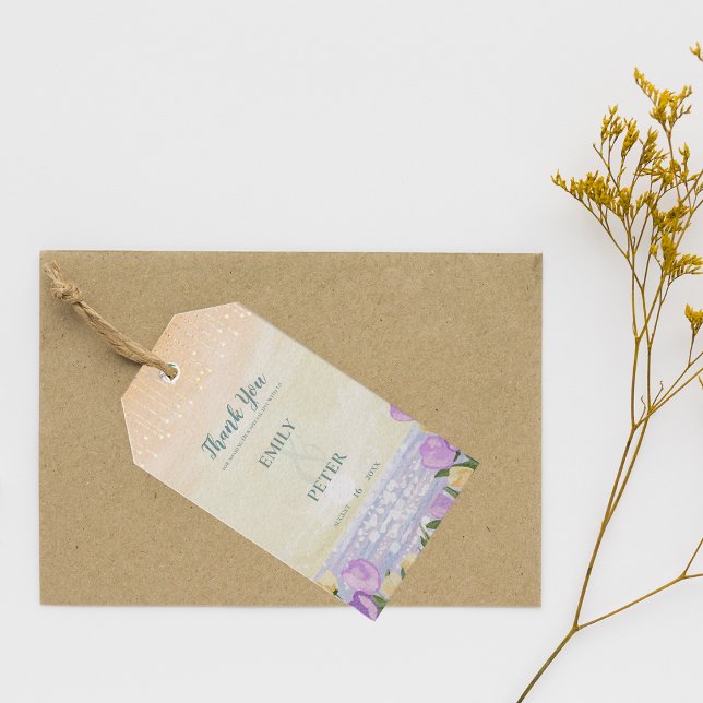 Étiquettes-cadeau Coastal Purple Beach Floral Wedding Thank You (Coastal Purple Beach Floral Wedding Thank You Gift Tags)