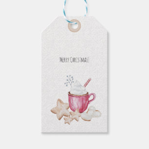 Étiquettes-cadeau Coca Chaud De Noël Et Cookies Aquarelle