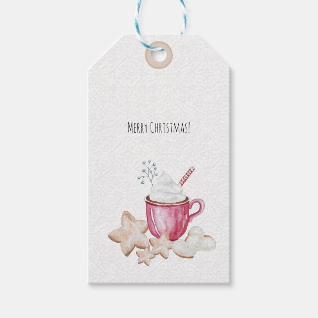 Étiquettes-cadeau Coca Chaud De Noël Et Cookies Aquarelle (Devant)