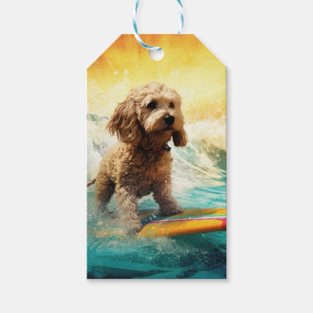Étiquettes-cadeau Cockapoo Beach Surf Paining (Devant)