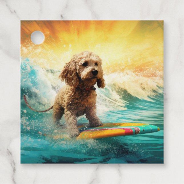 Étiquettes Cadeau Cockapoo Beach Surf Paining (Devant)
