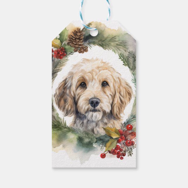 Étiquettes-cadeau Cockapoo Christmas Wreath Festive Pup (Dos)