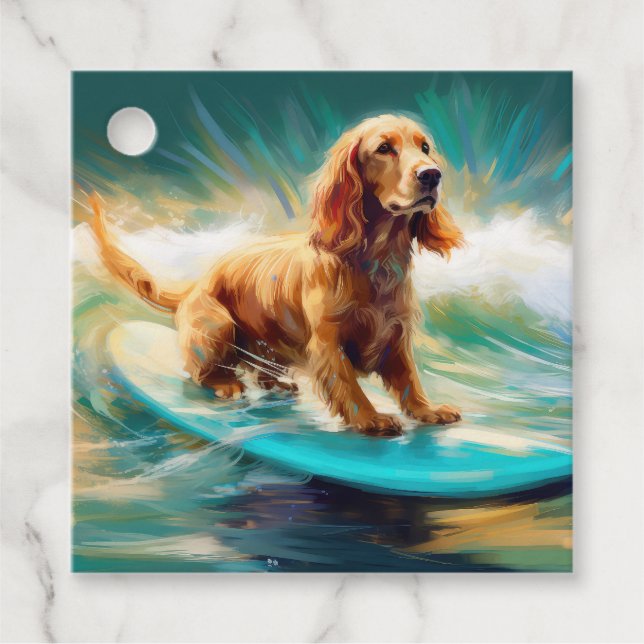 Étiquettes Cadeau Cocker Spaniel Beach Surf Peinture (Devant)