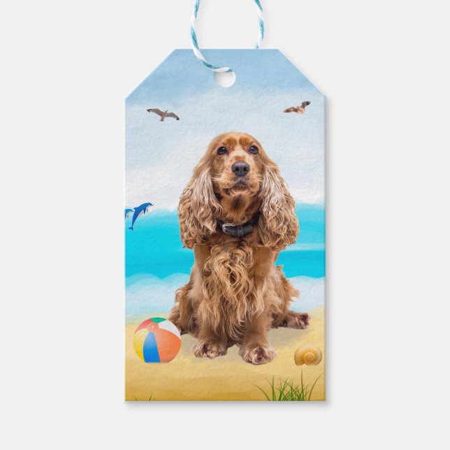 Étiquettes-cadeau Cocker Spaniel Chien sur la plage (Devant)