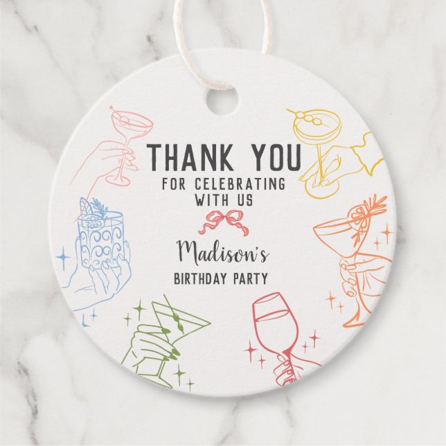 Étiquettes Cadeau Cocktail coloré Fête Rétro Anniversaire (Devant)