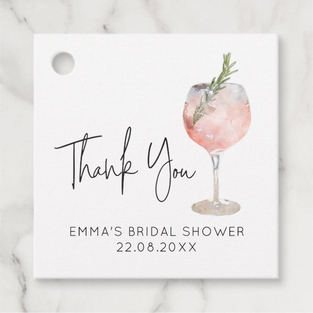 Étiquettes Cadeau Cocktail de vin Fête des mariées rose (Devant)