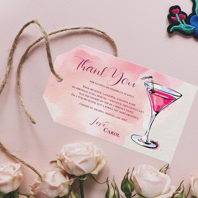 Étiquettes-cadeau Cocktail Pink Martini Anniversaire Favoriser Merci (Pink Martini Cocktail Birthday Favor Thank You Gift Tags)